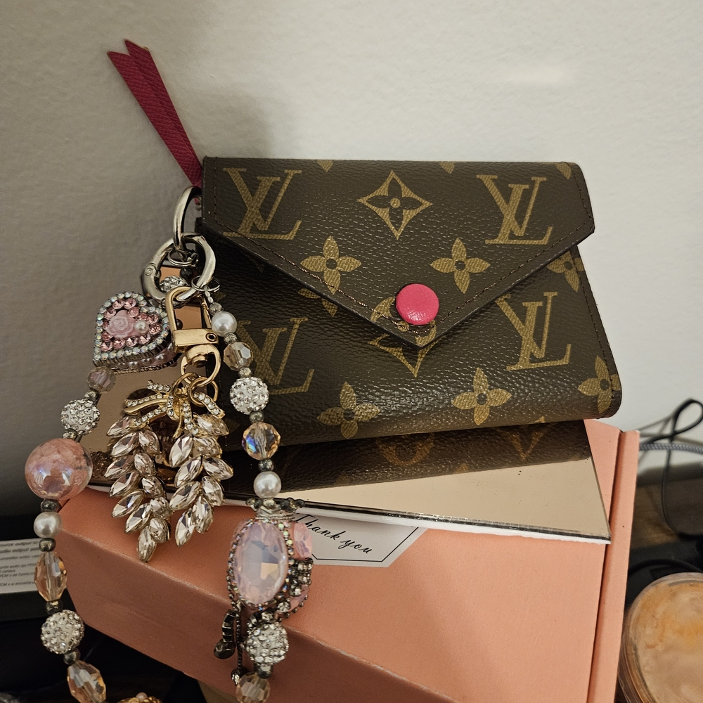 Monogram Canvas Small Envelope Wallet - Brown with Pink Snap